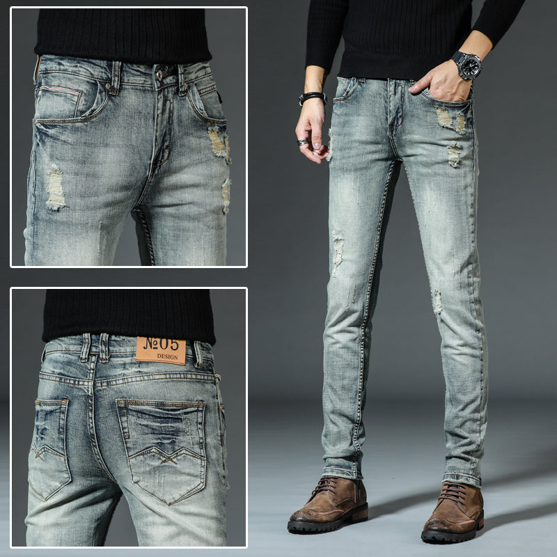 Casual Retro Jeans Men's Slim Straight Tube Autumn And Winter