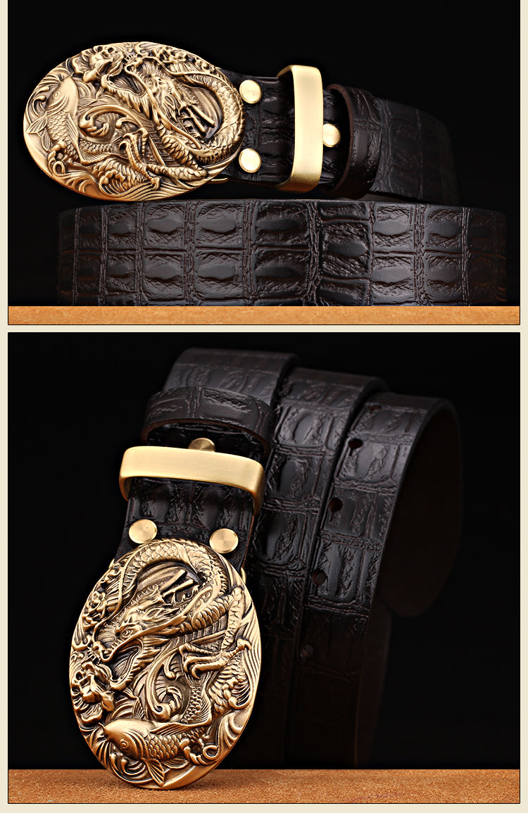 Pattern Smooth Buckle Head Layer Belt Young Middle-aged Casual High-end Retro Trend