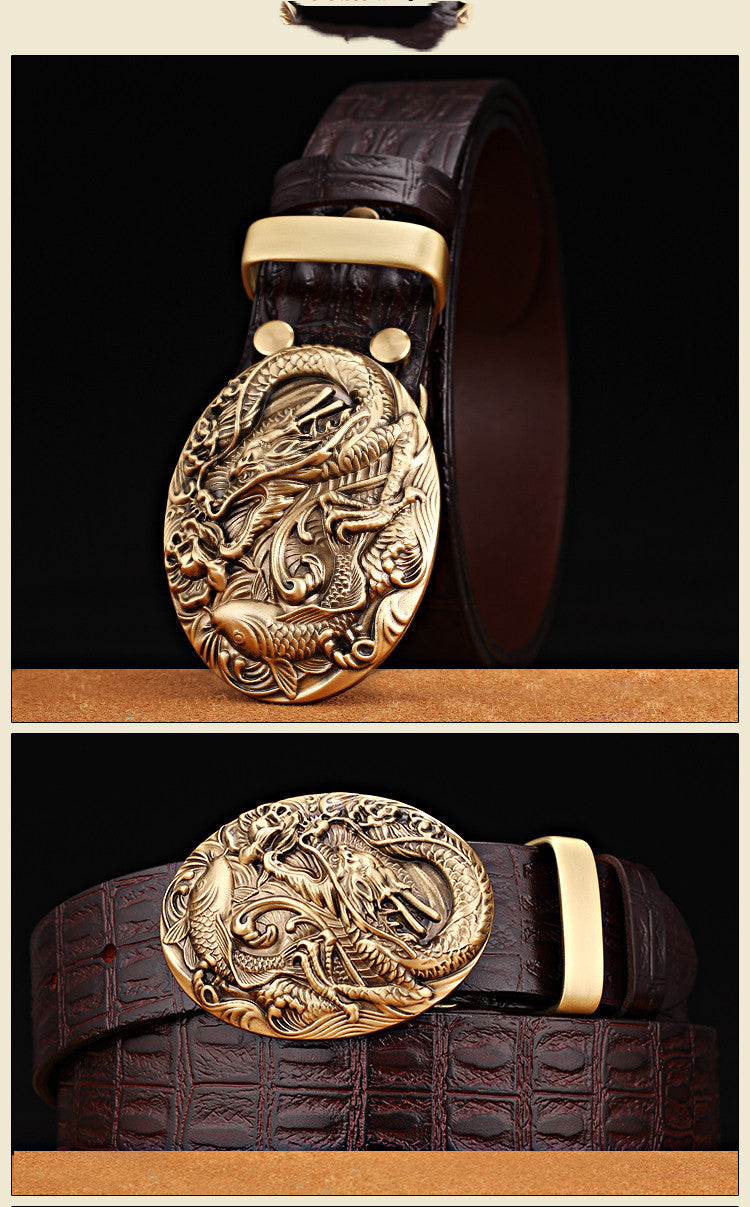 Pattern Smooth Buckle Head Layer Belt Young Middle-aged Casual High-end Retro Trend