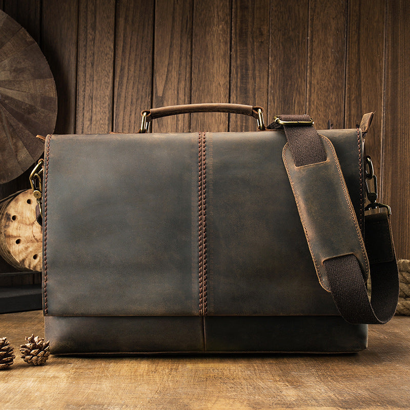 Men's Leather Cross Section Square Briefcase