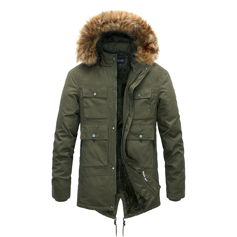 Winter Coat Men's Cashmere Long Cotton-padded Jacket